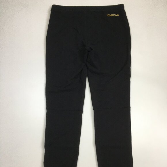 BEBE Black Gold Logo Back Moto Look Zip Ankle Skinny Leg Pull On Pant - Picture 12 of 13